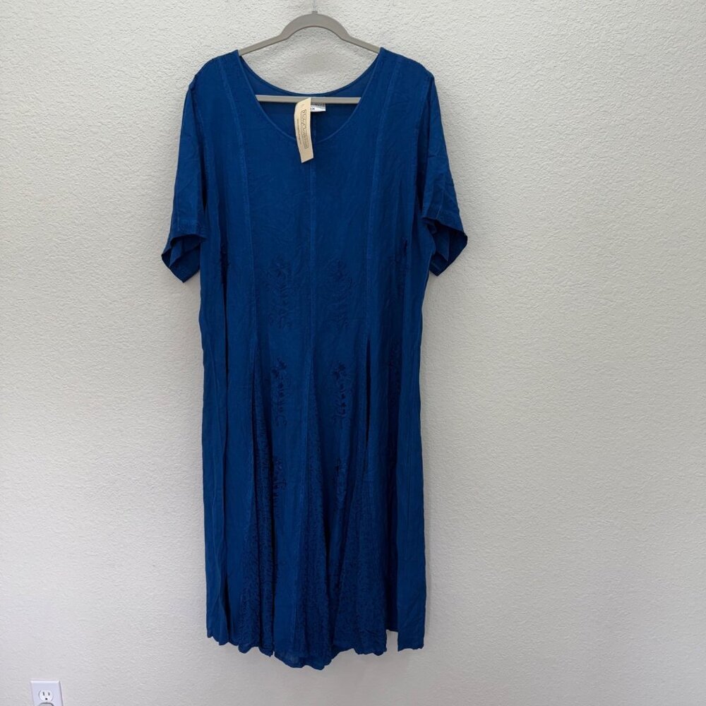 Holy Clothing Blue Embroidered Short Sleeve Romantic Dress Womens size 2X NEW
